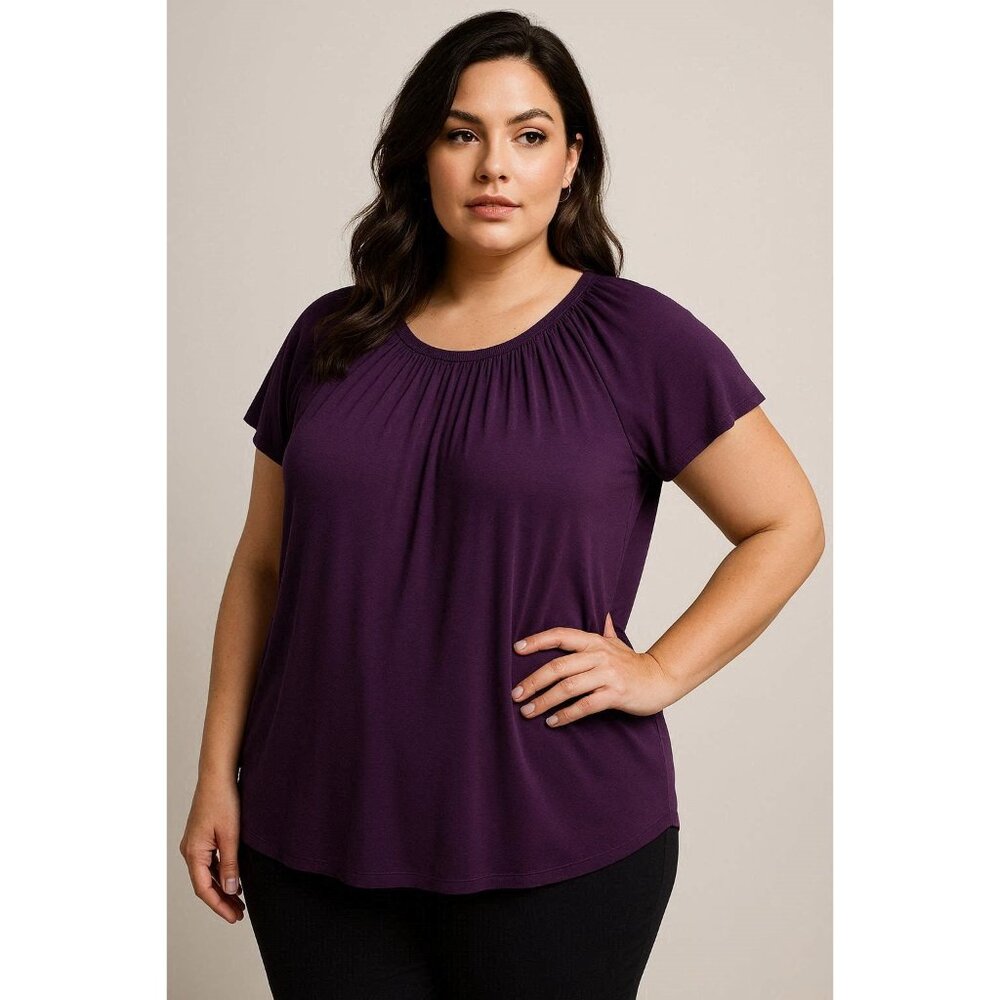 Womens Plus Sz XXL Purple Peasant Tunic Top George Gathered Stretchy Casual